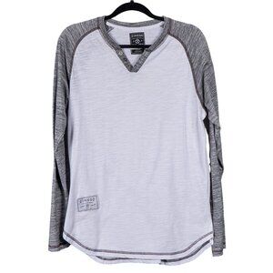 Zimego Shirt M Mens Raglan White Gray VNeck Buttons Cotton Blend Sublimation